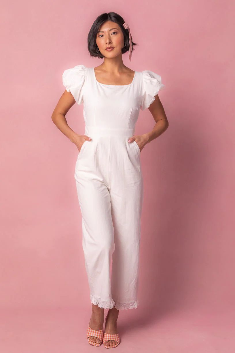 Dahlia Jumpsuit in White | Ivy City Co