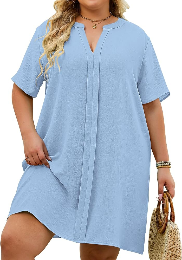 Women's Plus Size Swimsuit Coverup V Neck Short Sleeve Summer Beach Coverups Bathing Suit Cover U... | Amazon (US)