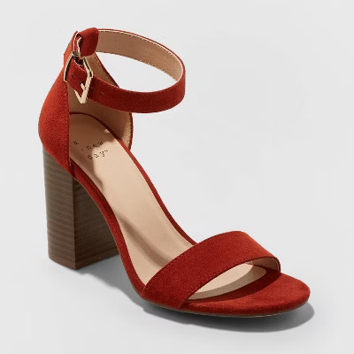 Women's Julia Microsuede High Block Heel Sandal Pumps - A New Day™ Rust | Target