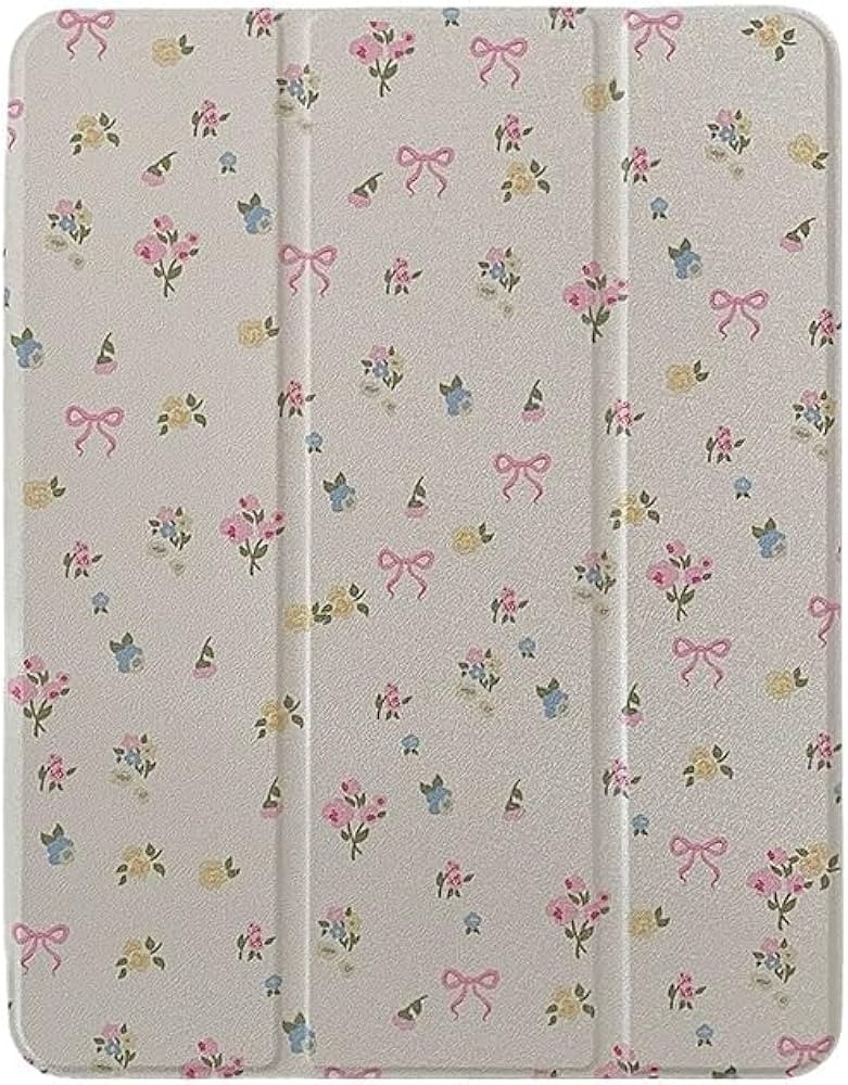 Slim Leather Hard Folio Case with Adjustable Stand Pencil Holder for Apple Cream White Pink Bow F... | Amazon (US)