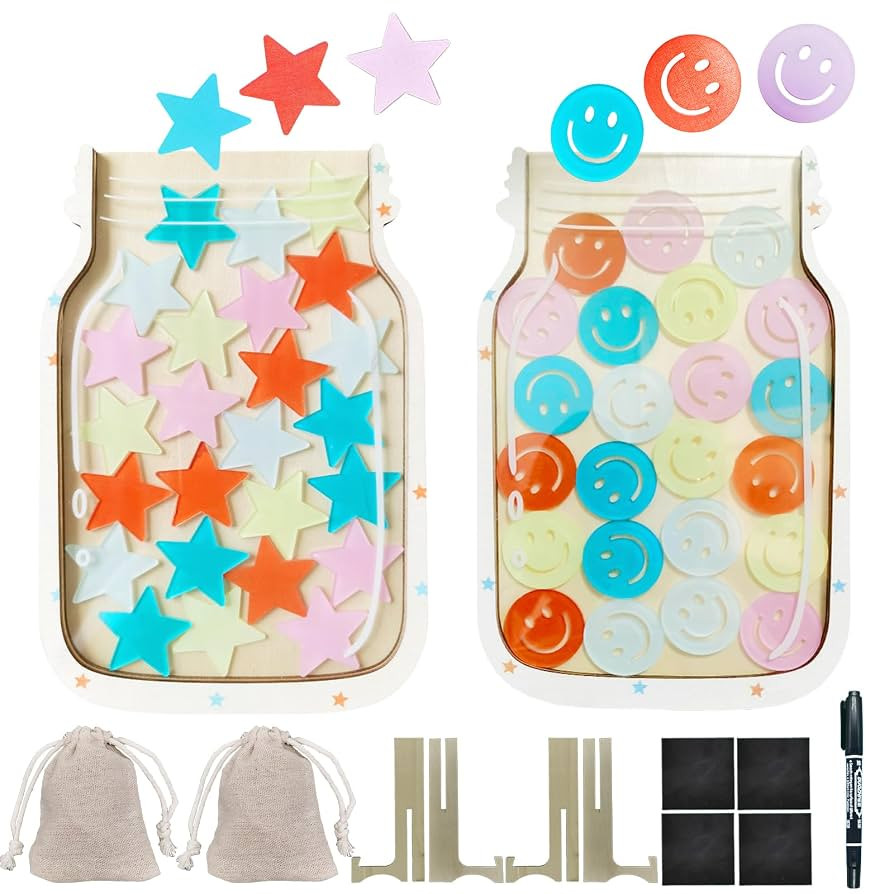 2 Pack Reward Jar Magnetic, Star & Smiley Face Tokens Reward Jars for Kids, Home Classroom Incent... | Amazon (US)