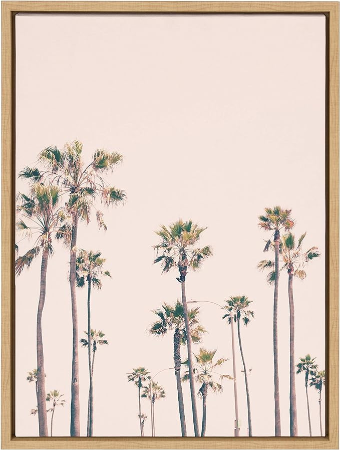Kate and Laurel Sylvie Pink Palm Tree Paradise Framed Canvas Wall Art by Caroline Mint, 18x24 Nat... | Amazon (US)
