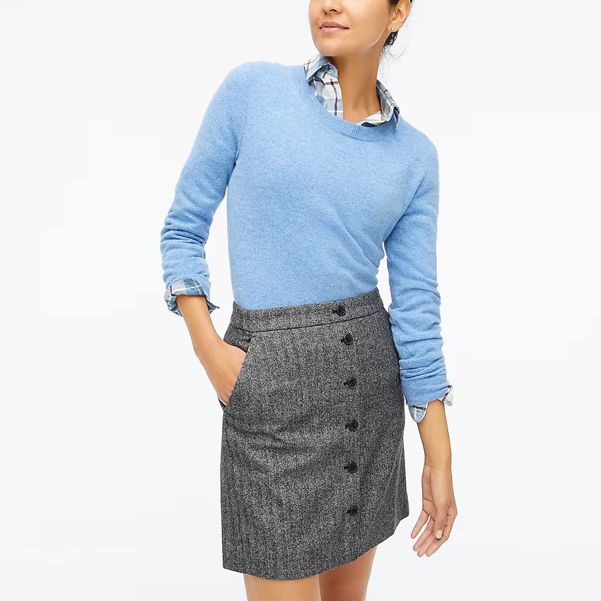 Wool-blend button-front mini skirt in herringbone | J.Crew Factory