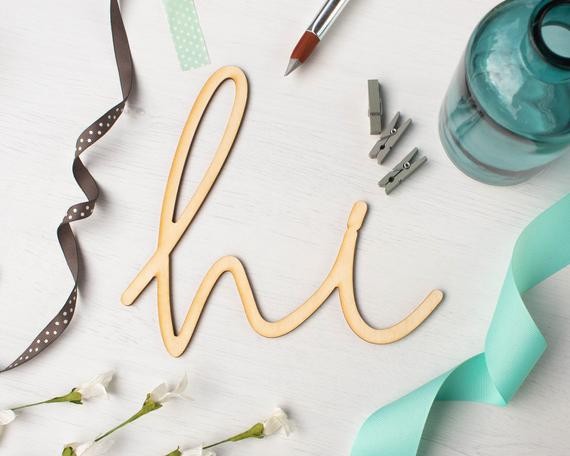 Hi Script Word Cutout  Wood Lettering  Wreath Supplies  - Etsy | Etsy (US)
