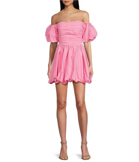 Poplin Peasant Off-The-Shoulder Sleeve Shirred Bodice Bubble Hem Dress | Dillard's
