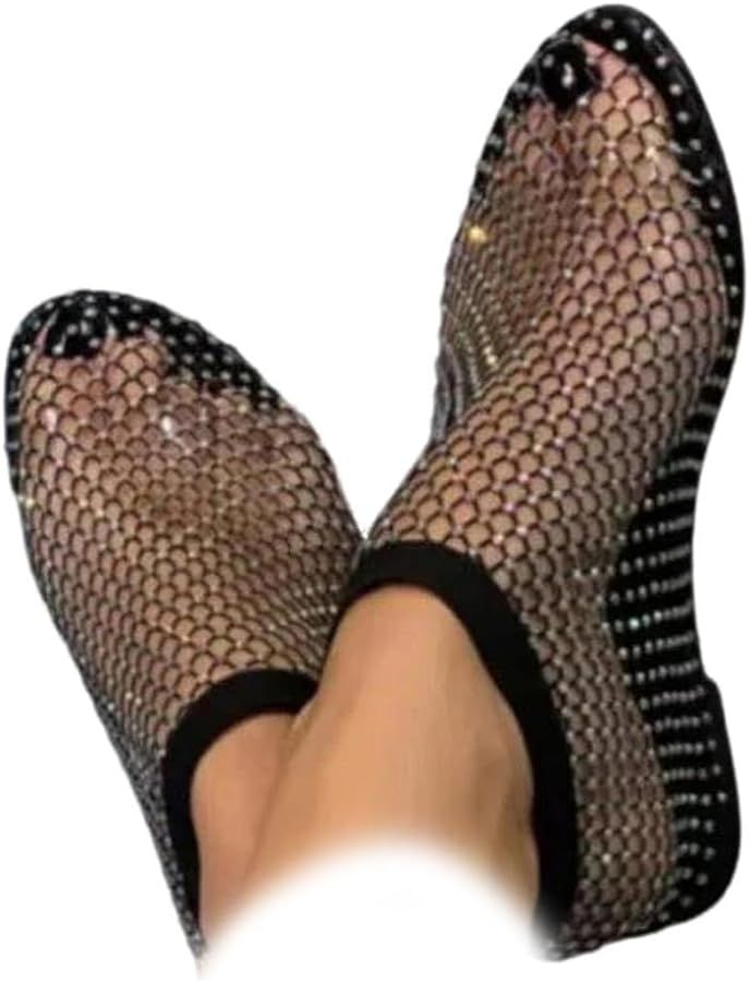 Fish Mouth Sandals Elastic Fishnet Stockings Hollow Short-Tube Flat Shoes | Amazon (US)