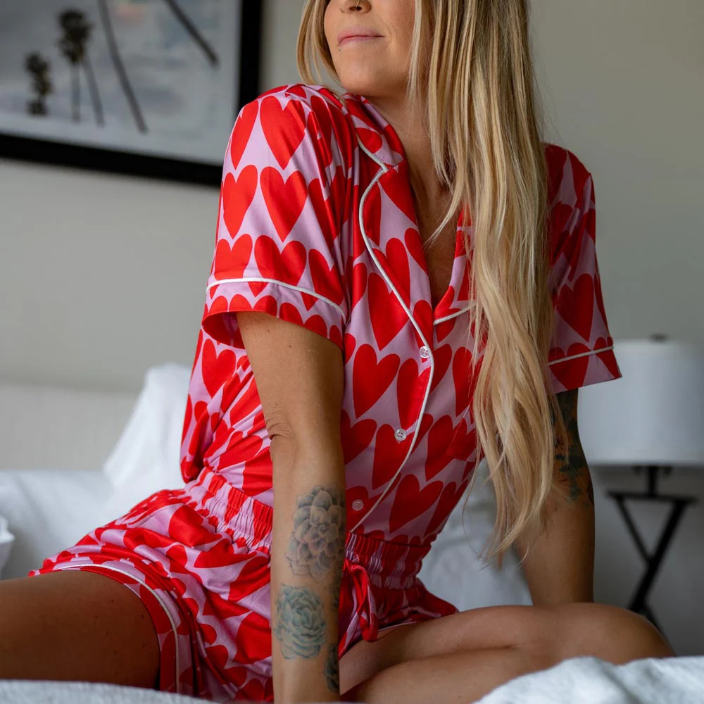 Pink and Red Hearts Loungewear Set | Katydid.com