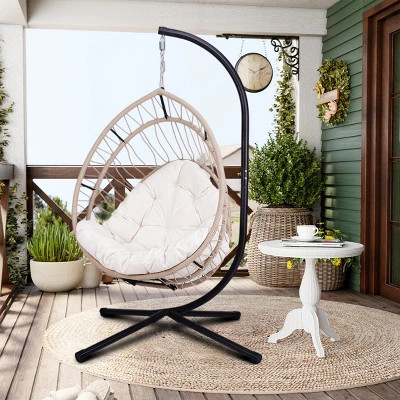 BAOURE Beige Outdoor Egg Hanging Chair, Patio Wicker Swing Egg Chair, Hammock Egg-shaped Rocking Chair With Stand, Swing Hanging Chair for Garden | Target