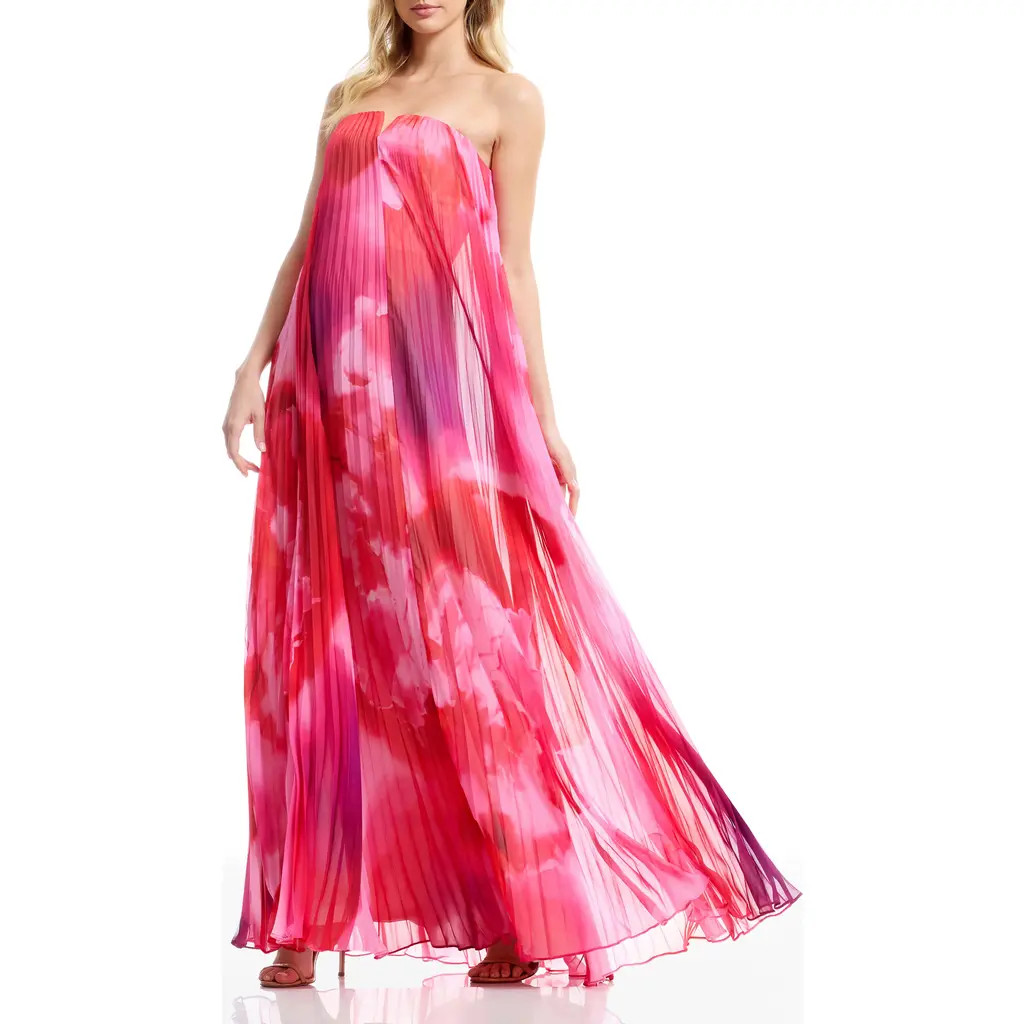 Dress the Population Kelston Strapless Chiffon Gown in Blush Multi at Nordstrom, Size Medium | Nordstrom