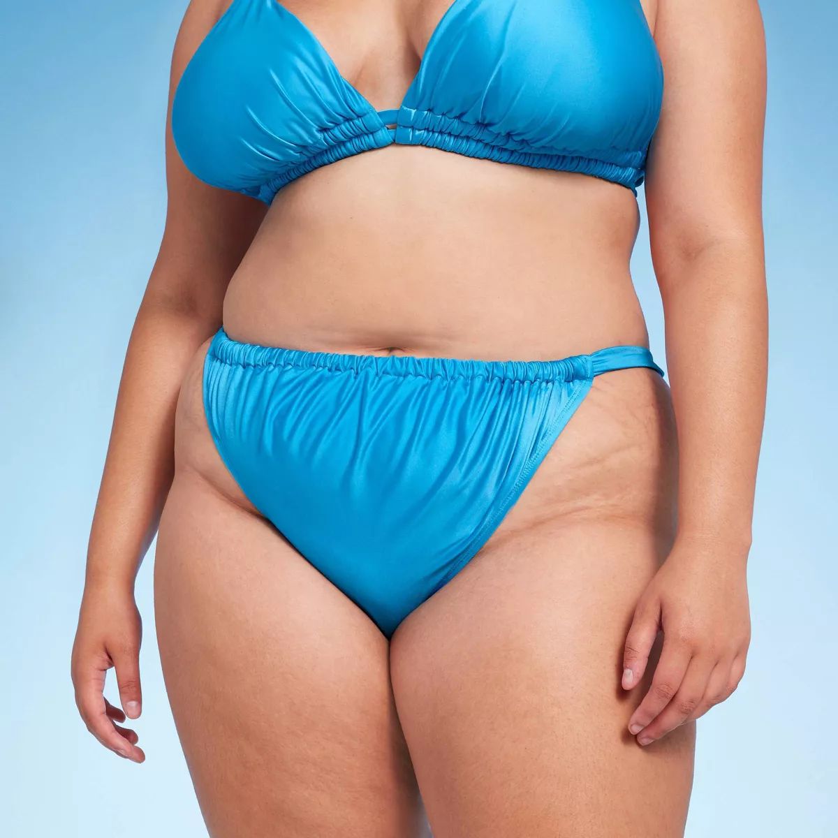Women's Wide Strap Extra Cheeky High Leg Bikini Bottom - Wild Fable™ Shiny Blue | Target