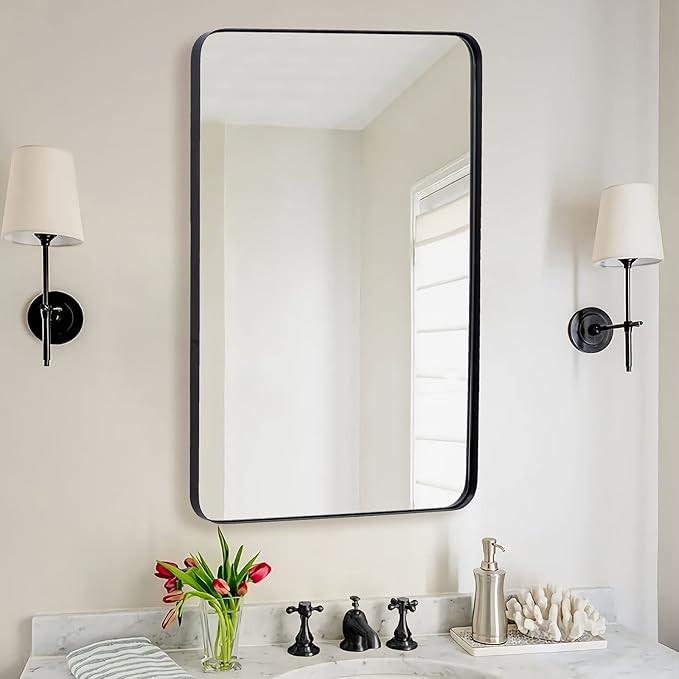 ANDY STAR Wall Mirror for Bathroom, 24x36 Inch Black Bathroom Mirror, Stainless Steel Metal Frame... | Amazon (US)