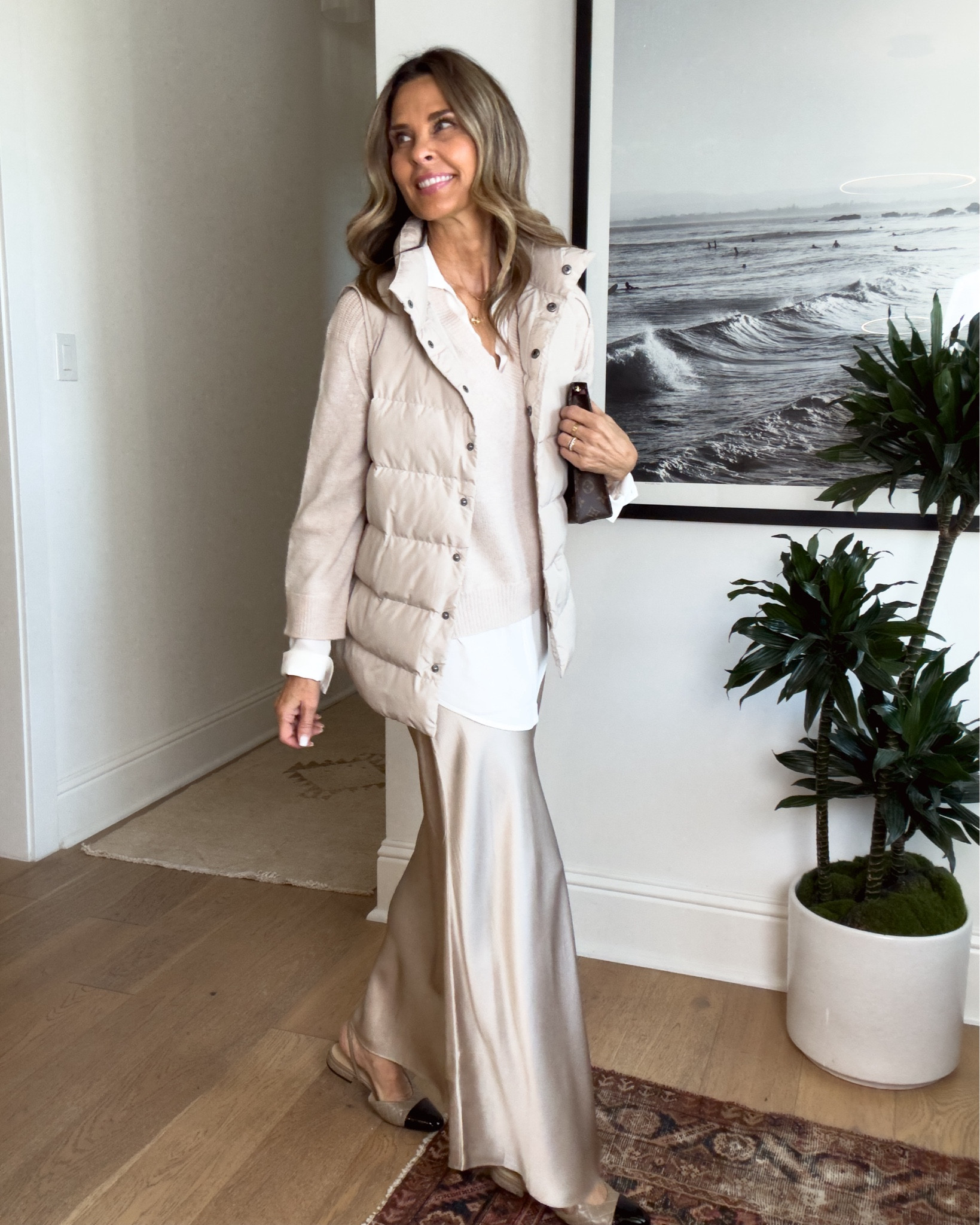 -Brochu Walker Vest SZ S incredible and lux with beautiful details. Sz S 
-Layered looker cashmere sweater. Wearing a S, XS would be better. 
-Quince silk midi skirt that feels and looks amazing! 
-Gap striped sweater 
-Ayr jeans TTS
-Vince sneakers TTS
I’ve linked a look for less. 

#LTKFindsUnder100 #LTKStyleTip #LTKOver40