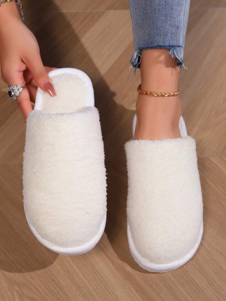 Women's White Indoor Anti Slip Warm House Slippers, Couples' Fashionable Slippers For Autumn/wint... | SHEIN