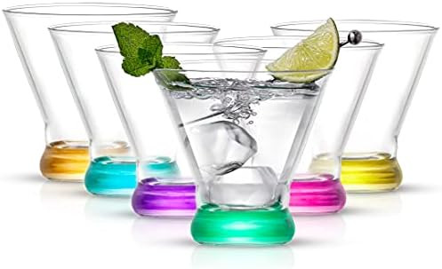 JoyJolt HUE Martini Glasses (7oz) Cocktail Glassware Set of 6, Colored Glass Base. Drinking Glasses, | Amazon (US)