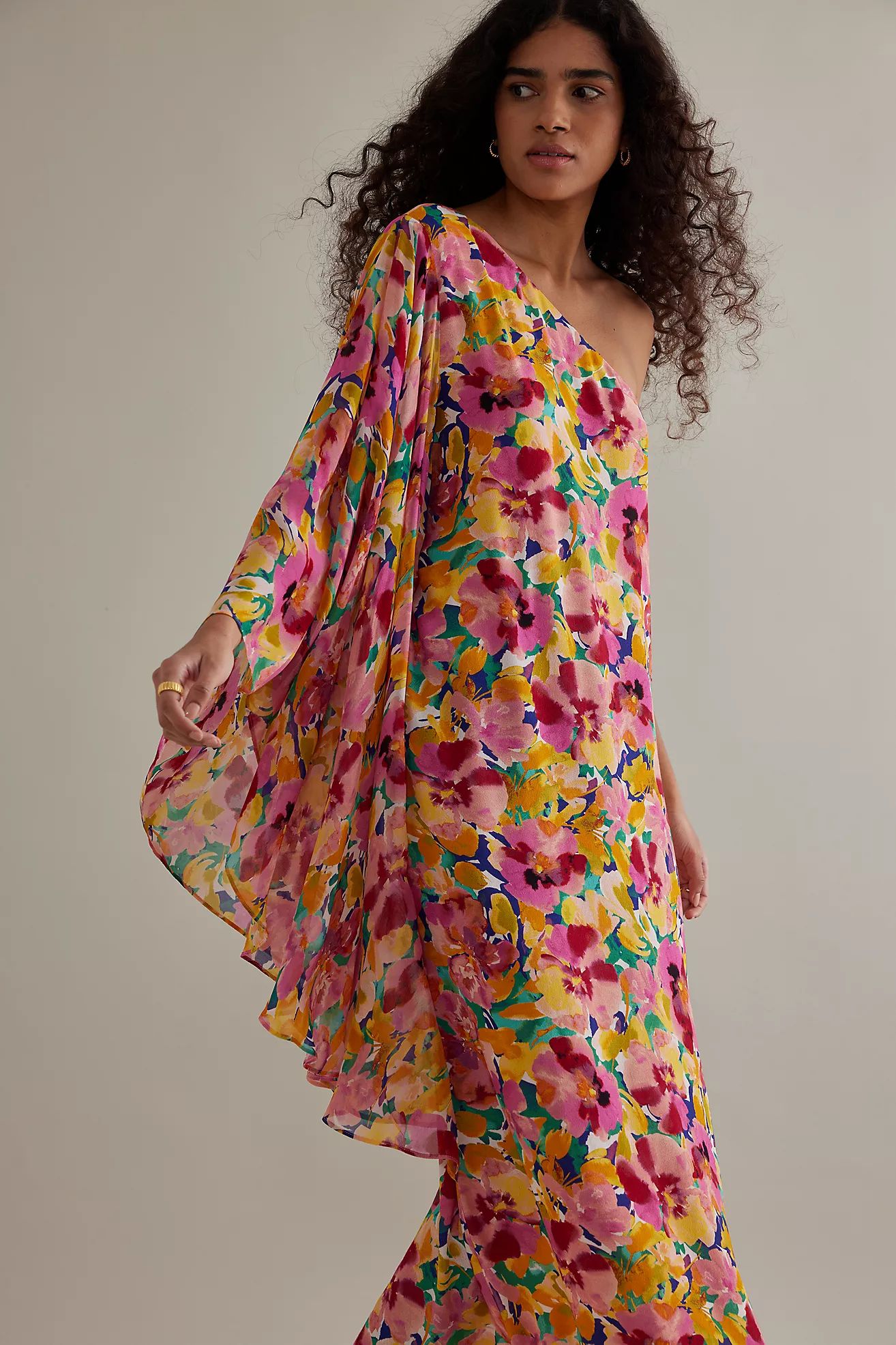 Kachel One-Sleeve Ruffle Midi Dress | Anthropologie (UK)