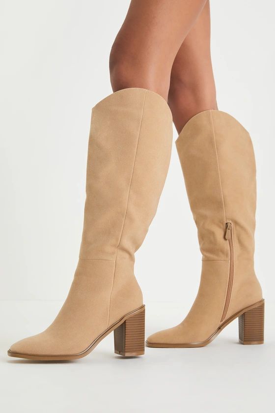 Beckyy Sand Suede Square Toe Knee-High Boots | Lulus