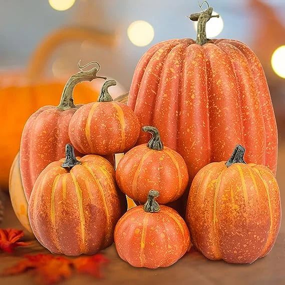 Fall Pumpkin Decor 7 PCS Large Orange Fake Pumpkin Fall Decorations, Artificial Pumpkins Harvest ... | Walmart (US)