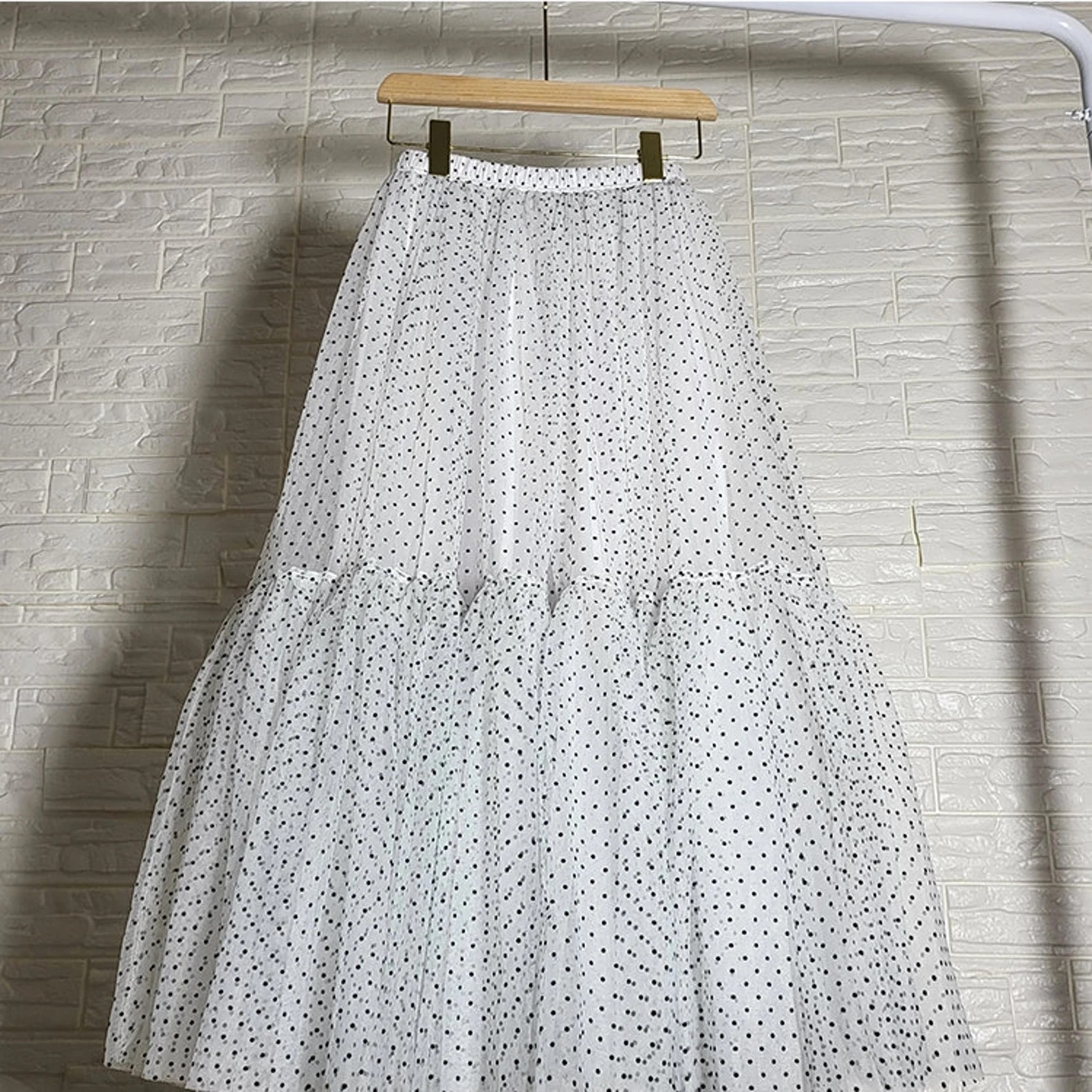 Retro style flocking polka-dot mesh,A-line stretch high-waist skirt,Stitching skirt,Autumn Winter... | Etsy (Global)