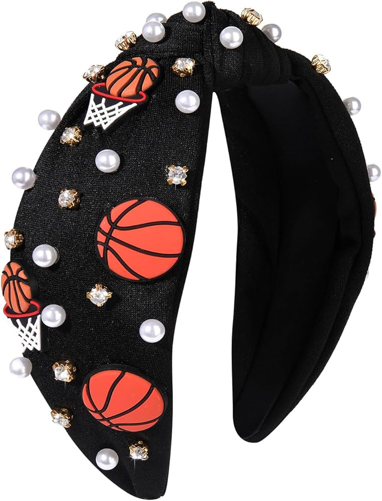 Football Knotted Headband for Women Sports White Pearl Rhinestone Crystal Jeweled Headpiece Fun T... | Amazon (US)