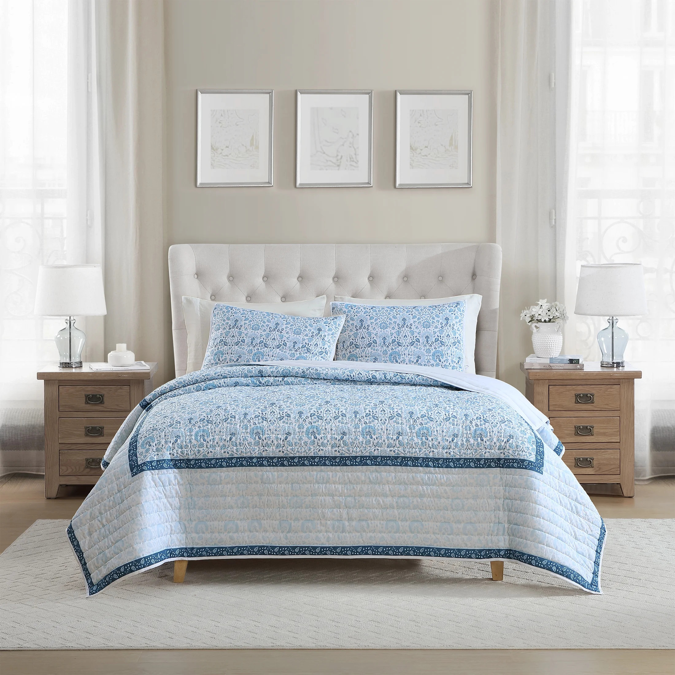 My Texas House King Quilt Set, All-Season, 3-Piece, Blue Capri Jacobean Floral | Walmart (US)