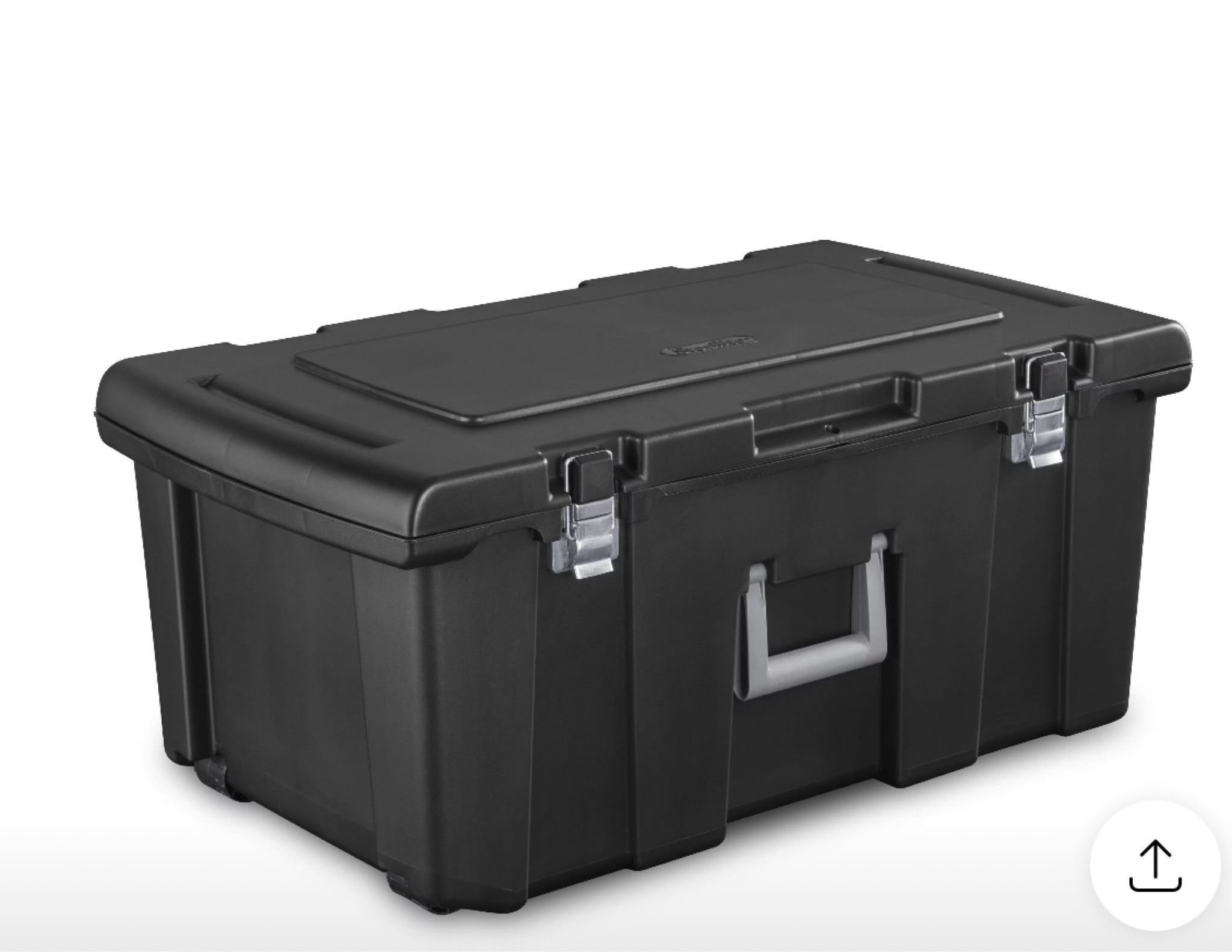 Our camp trunk and the plastic, flip top storage containers we use to keep it all organized. 