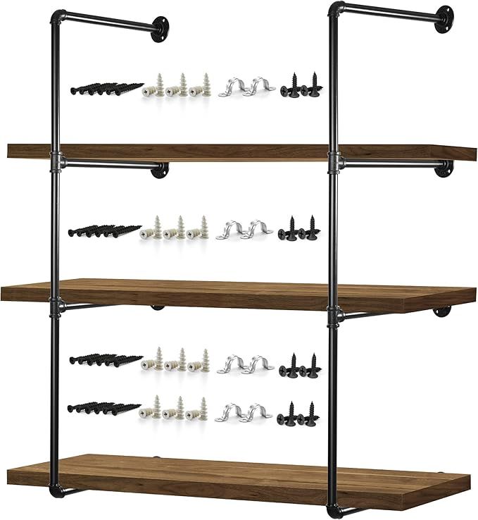 Pipe Shelves – 2 PCS (43” Tall) Industrial Pipe Shelving – Pipe Shelf Bracket for Wood Floa... | Amazon (US)