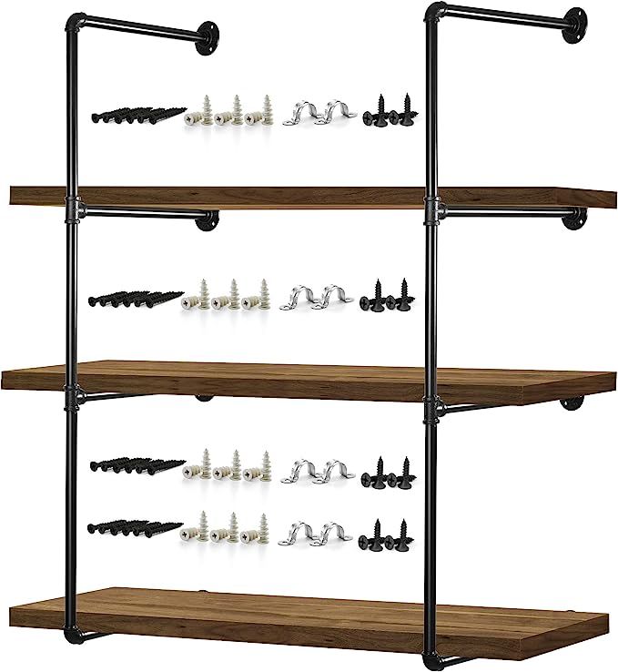 Pipe Shelves – 2 PCS (43” Tall) Industrial Pipe Shelving – Pipe Shelf Bracket for Wood Floa... | Amazon (US)