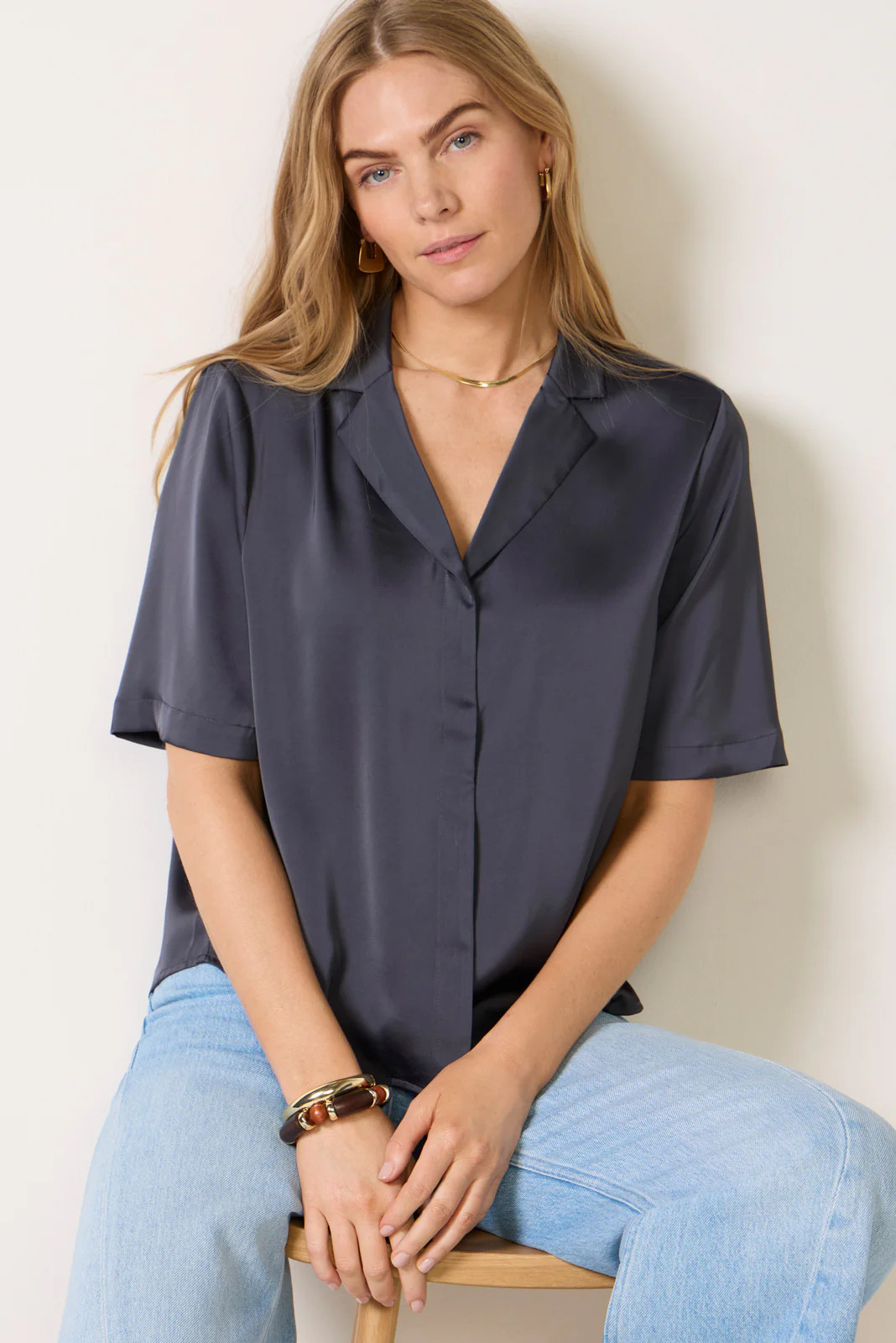 Kellie Satin Resort Shirt | Evereve