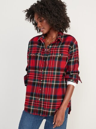 Long-Sleeve Plaid Flannel Boyfriend Tunic Shirt for Women | Old Navy (US)