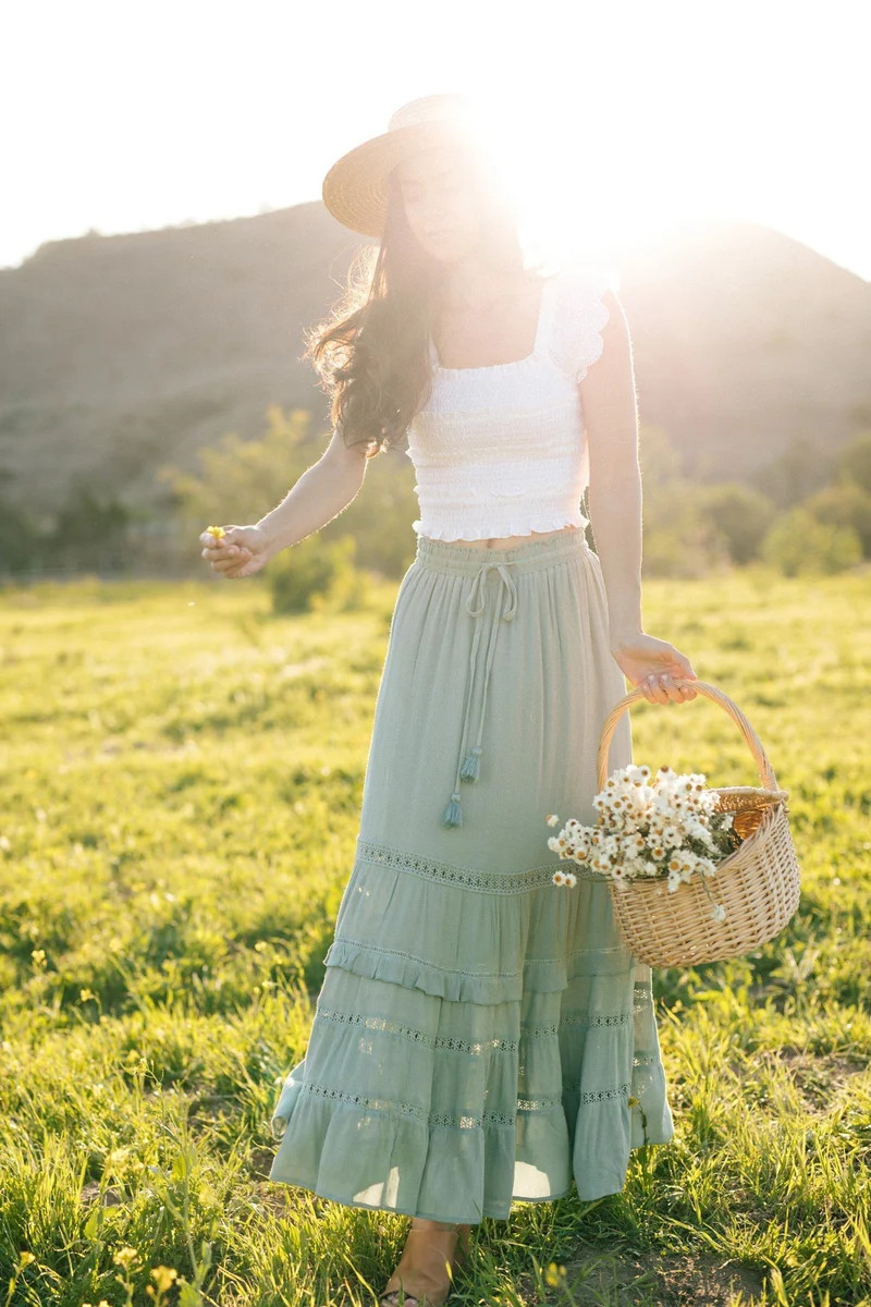 Lilian Tiered Tassel Maxi Skirt | Morning Lavender