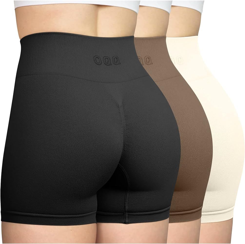 OQQ Women's 3 Piece Workout Shorts Seamless High Waist Butt Liftings Exercise Athletic Shorts | Amazon (US)