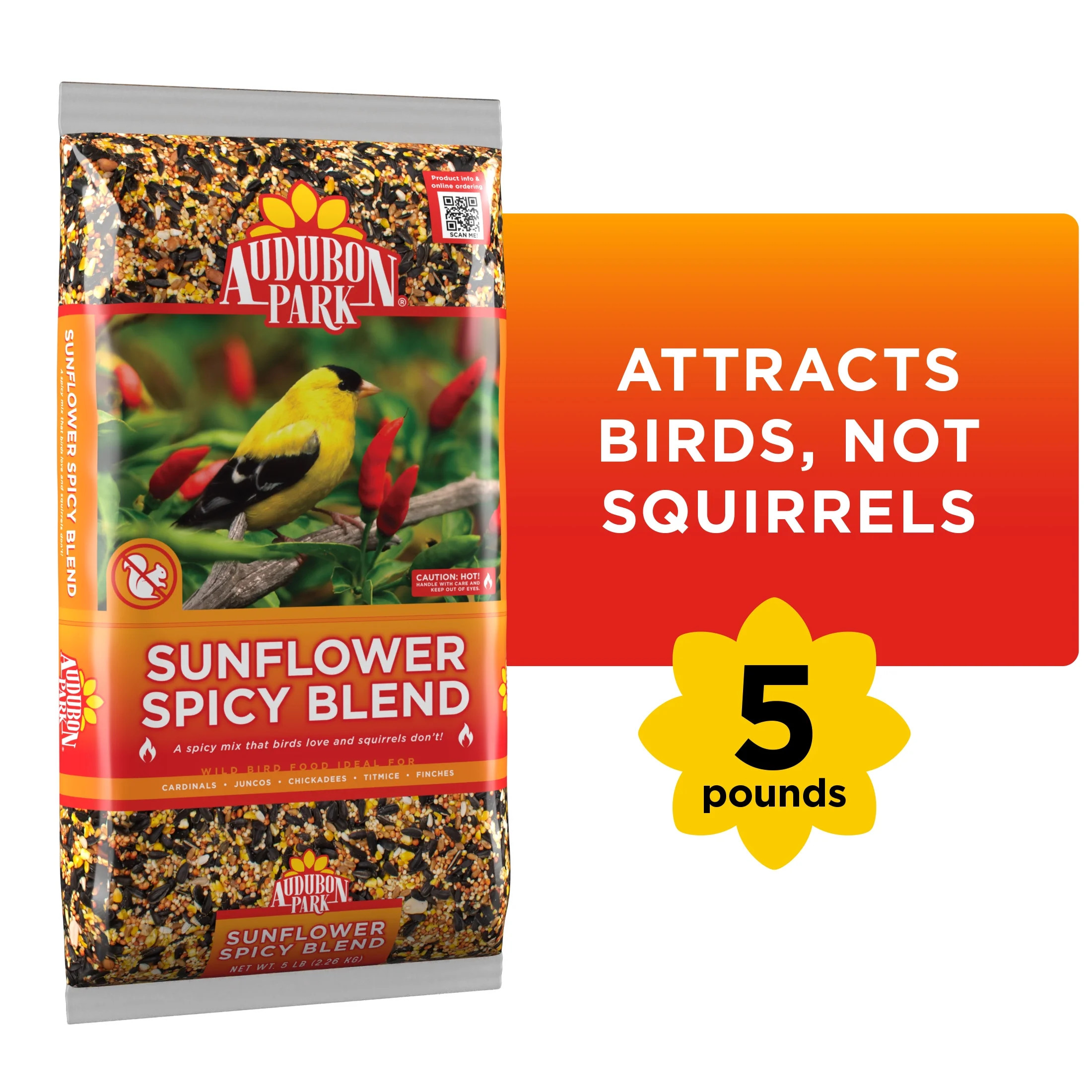 Audubon Park Sunflower Spicy Blend Wild Bird Food, Dry, 1 Count per Pack, 5 lb. Bag | Walmart (US)