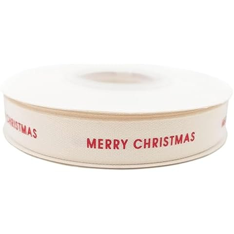 Merry Christmas, Cotton Herringbone Custom Ribbon Natural 5/8in x 10 Yards | Amazon (US)