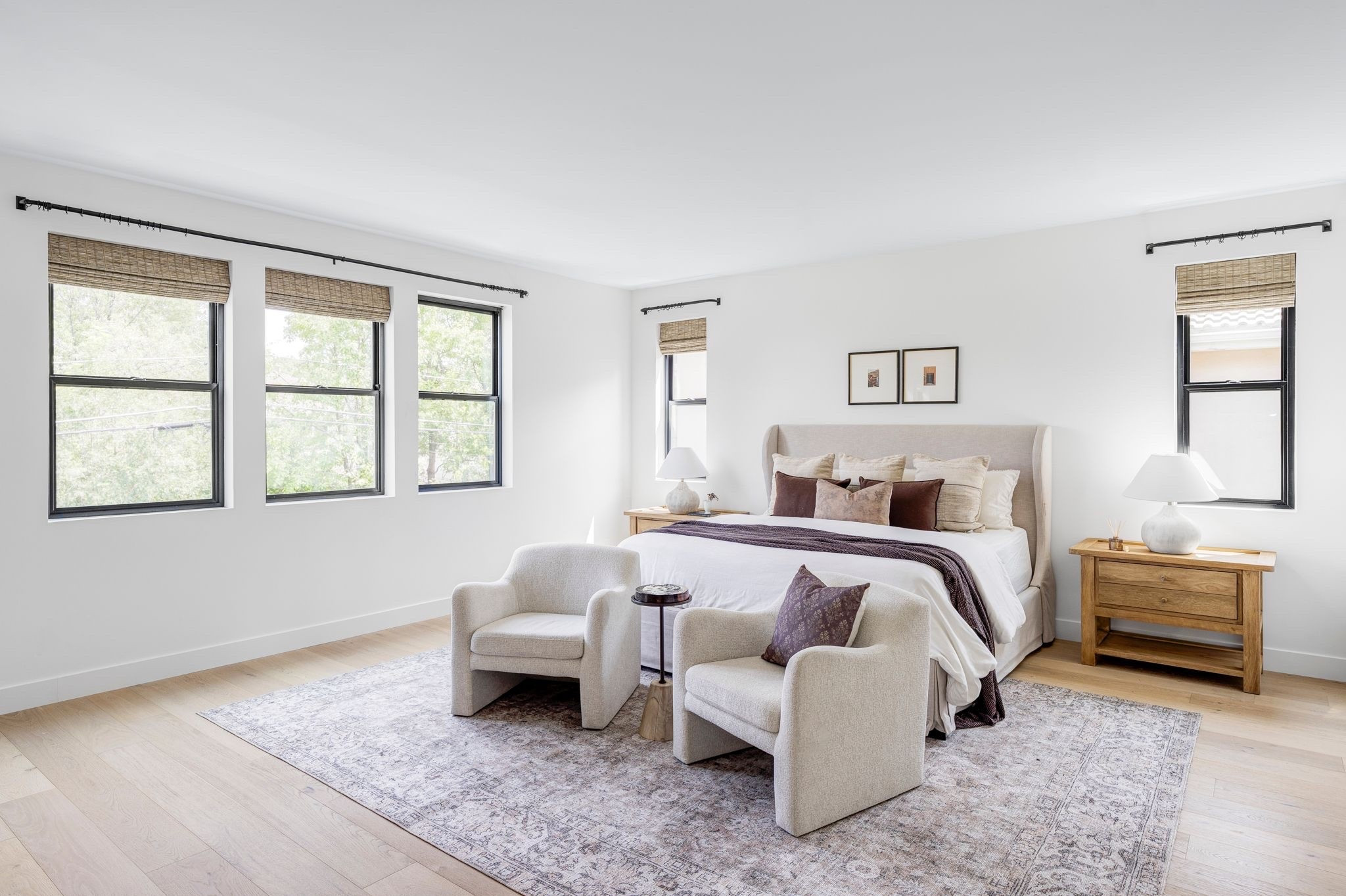 McGee and co inspired bedroom with skirted bed, light wood nightstands, vintage inspired rug, and affordable side chairs 

Bedroom, bed, nightstand, rug, bedroom rug

#LTKHome