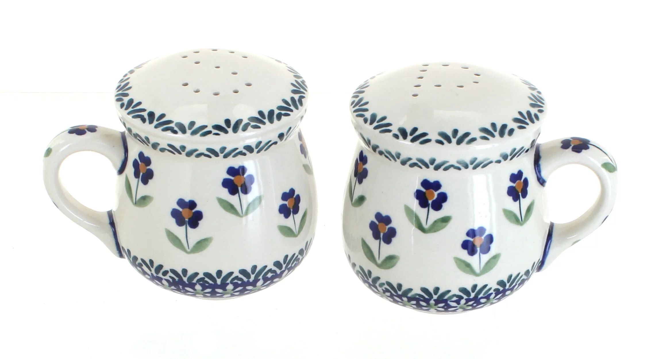 Blue Rose Polish Pottery Blue Daisy Salt & Pepper Shakers with Handles | Walmart (US)