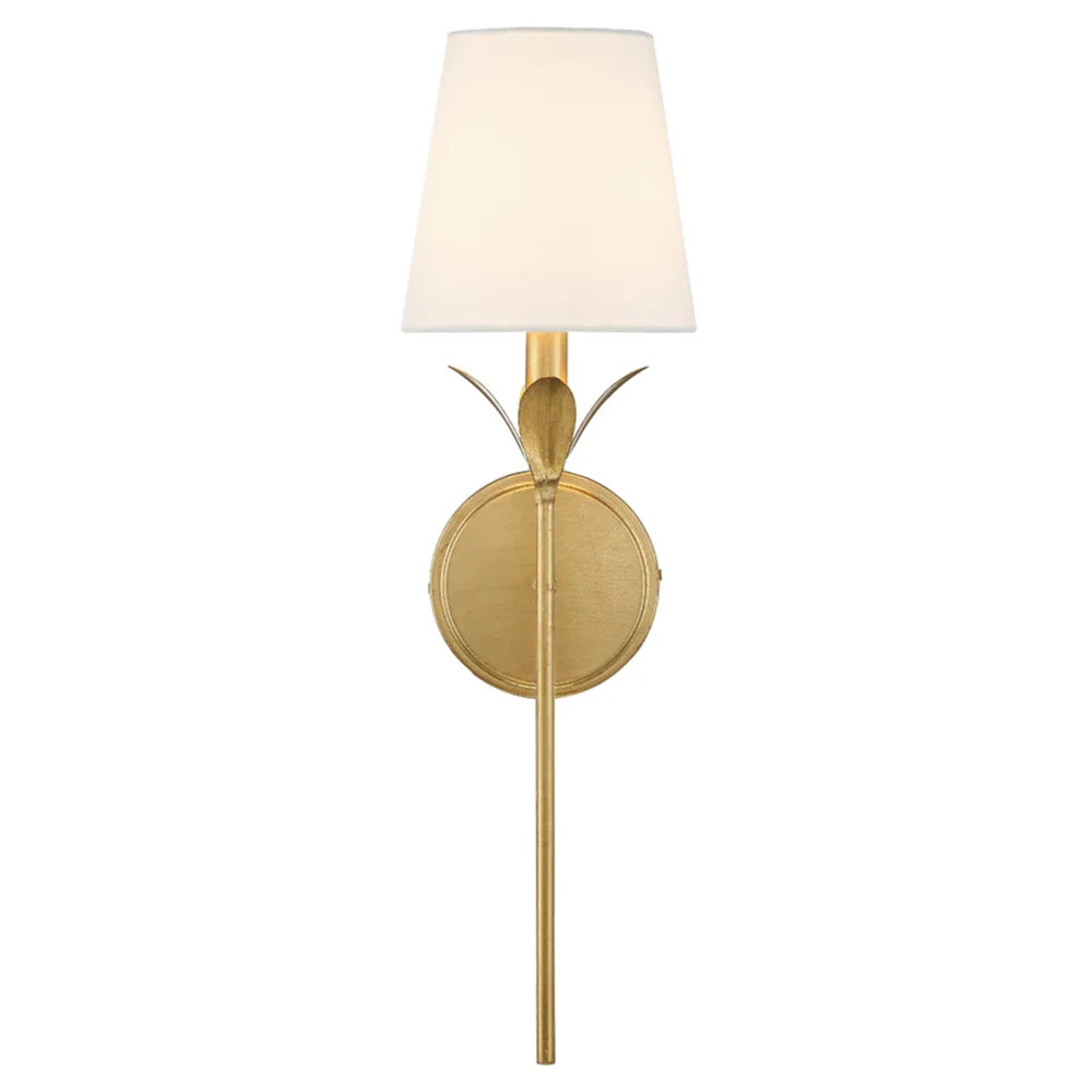 Liora Traditional White Silk Shade Antique Gold  1 Light Wallchiere Sconce | Kathy Kuo Home