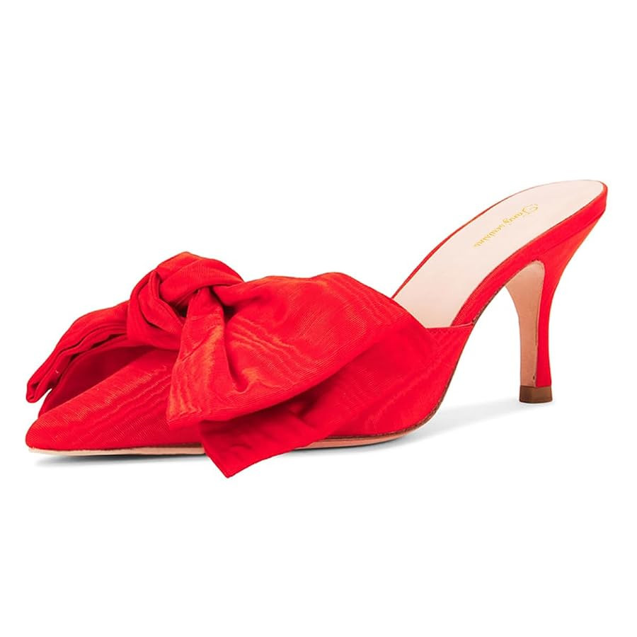Tang'scuisins Women Bowknot Slip on Mules Pointy Closed Toe Mid Stiletto Heels Elegant Dressy Wedding Party Shoes Size 4-16 US | Amazon (US)