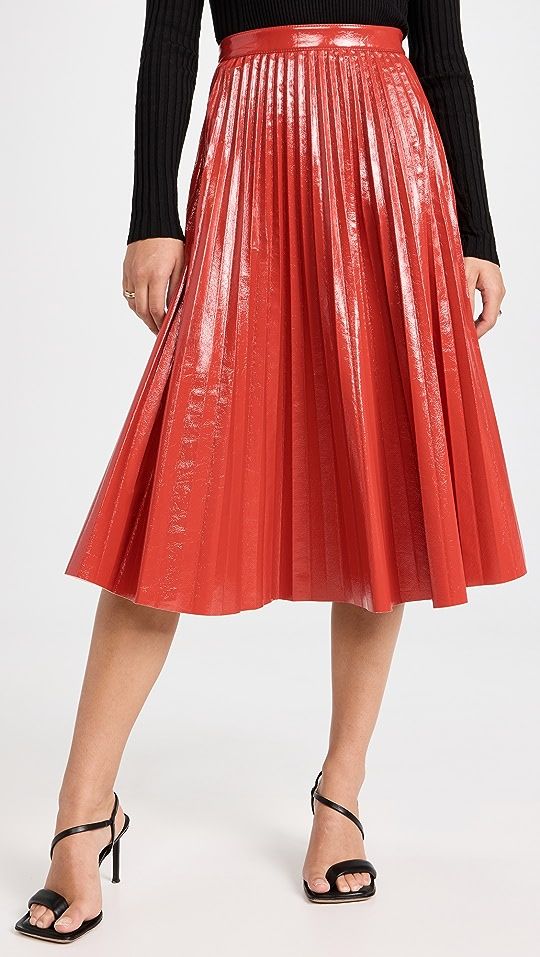Faux Leather Pleated Midi Skirt | Shopbop