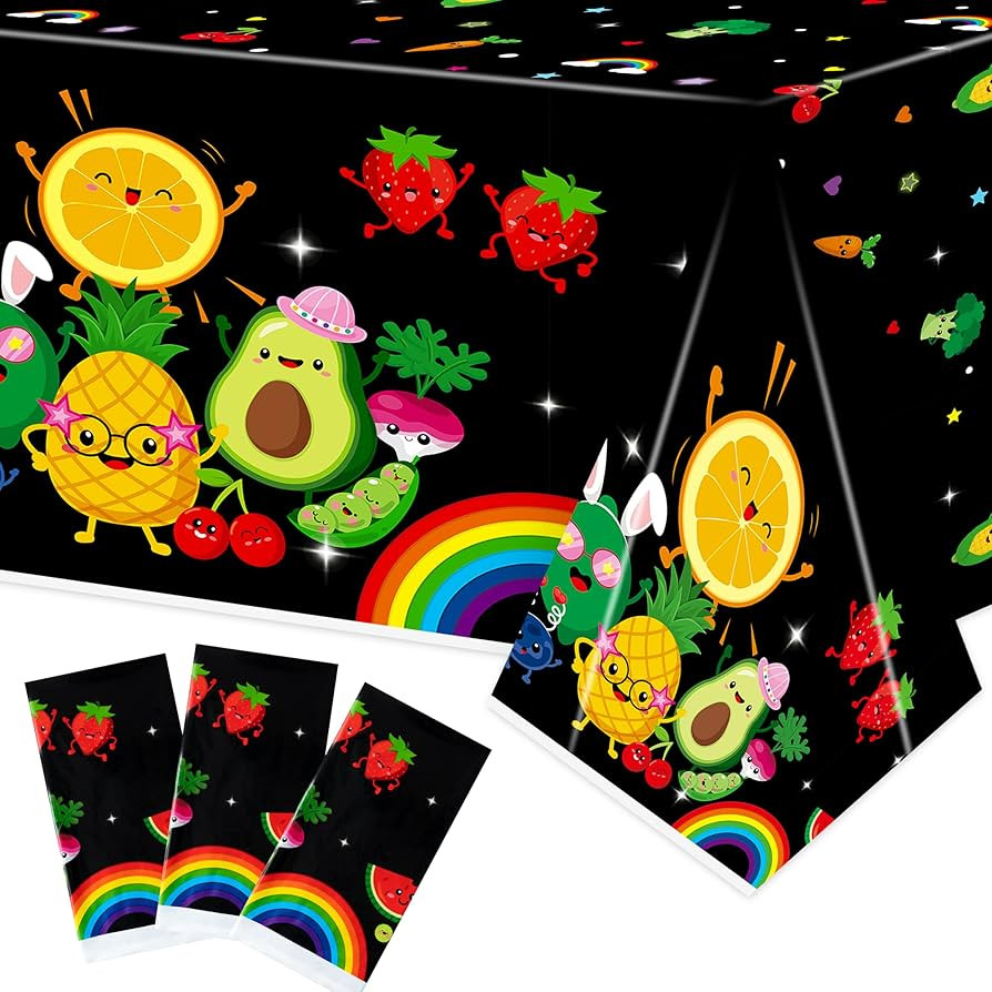 Dancing Fruit Summer Tablecloths - 3pcs Fruit Themed Plastic Table Cloths Decorations, Black Wate... | Amazon (US)