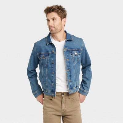 Men's Midwash Denim Trucker Jacket - Goodfellow & Co™ Blue S: Recycled Cotton, Heavyweight Fabric, 4 Pockets | Target