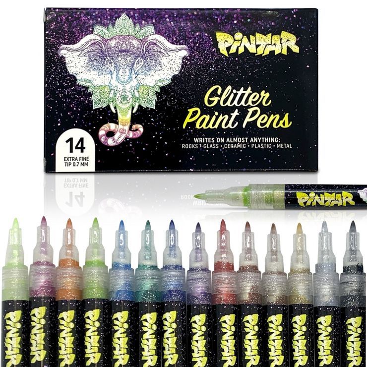 Pintar Acrylic Glitter Paint Pens - 0.7mm Ultra Fine Tips, 14 Vibrant, Glossy, Water-based Acryli... | Target