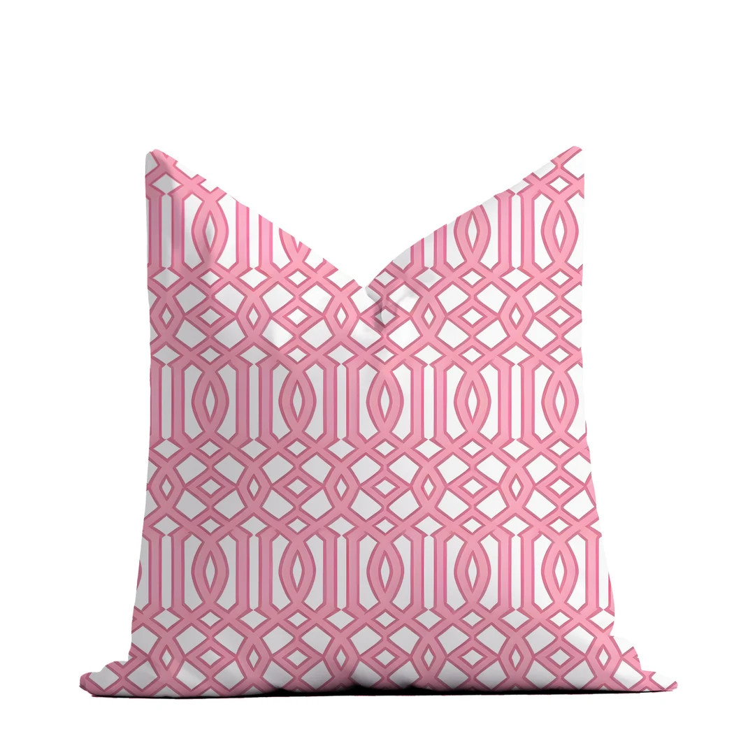 Hot Pink Preppy Trellis Throw Pillow, Lattice Print, Palm Beach Home Decor, Modern, Fun, Pillow C... | Etsy (US)