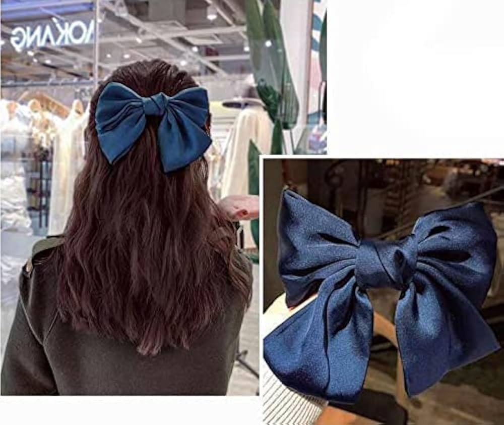 Large Blue Bowknot Hair Clip for Women Girls, Big Satin Hair Bow Clips for Thin Thick Hair Stylin... | Amazon (US)