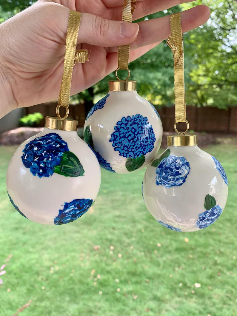 Hand Painted Hydrangea Ornaments | Etsy (US)