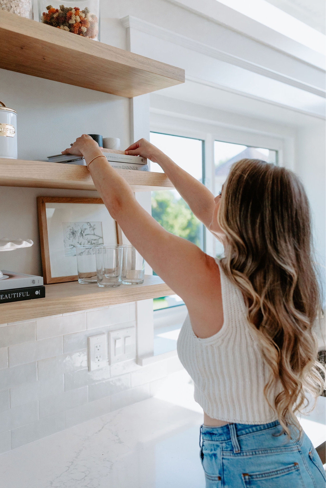 Open shelving, white oak shelves, kitchen decor, shelf style, bar decor

#LTKfindsunder50 #LTKstyletip #LTKhome