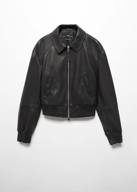 Leather aviator bomber jacket | MANGO (US)