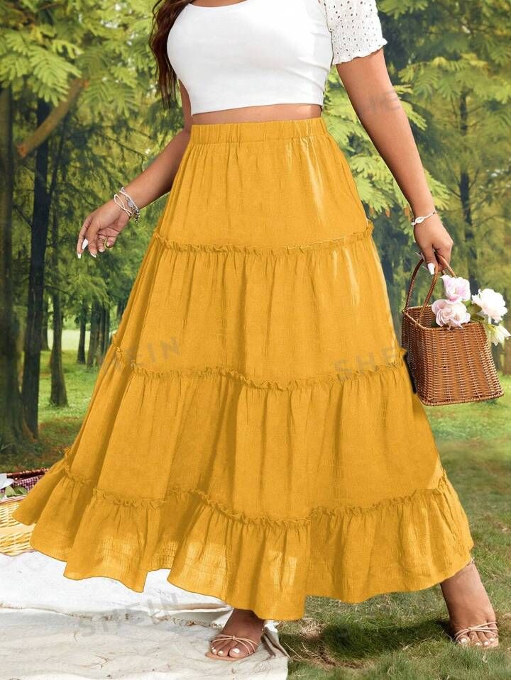 SHEIN VCAY Plus Swiss Dot Ruffle Hem Summer Skirt | SHEIN