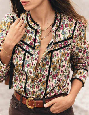 Boden Women's Carmen Lace Trim Cotton Top | Size 16/18 | Boden (US)