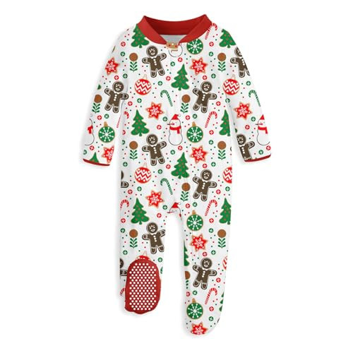 uideazone Baby Girls Sleepers 0-3 Months Christmas Footed Pajamas Gingerbread Man Printed Footie Sleepwear Xmas Footed Pjs | Amazon (US)
