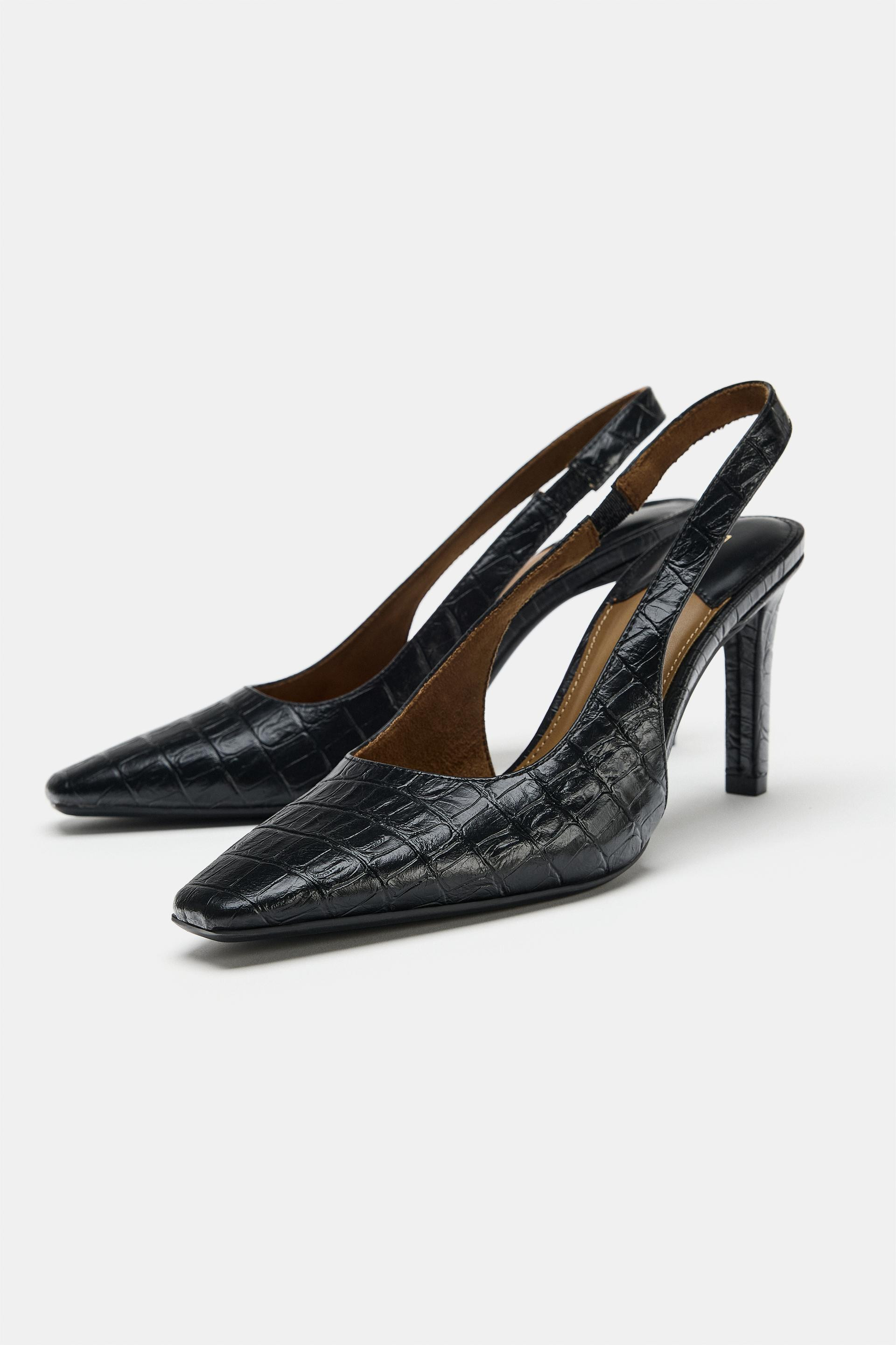 Zara - Textured Slingback Shoes - Black - 7 - Woman | Zara UK